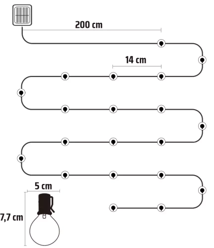 Solar LED Girlande, Gartenlampe zum Einstecken | 20 LED-Lampen | 5 Meter | SDC-20LED-5M