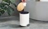 Badezimmermülleimer | rund, Bambusdeckel, Pedal | 3 Liter, weiß