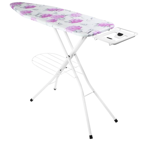 Bügelbrett mit Ablage für Kleidung | extra breites Bügelbrett mit Bügeleisenhalter | SAH-063-D2
