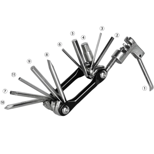 Fahrrad Multitool 11-in-1 mit Kettennieter | 11 Funktionen | T25-11in1