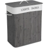 Grauer Wäschekorb | Bambus-Spielzeugkiste | Holzwäschekorb | Zweikammer-Wäschesammler für das Badezimmer | ZYL-100L-GREY