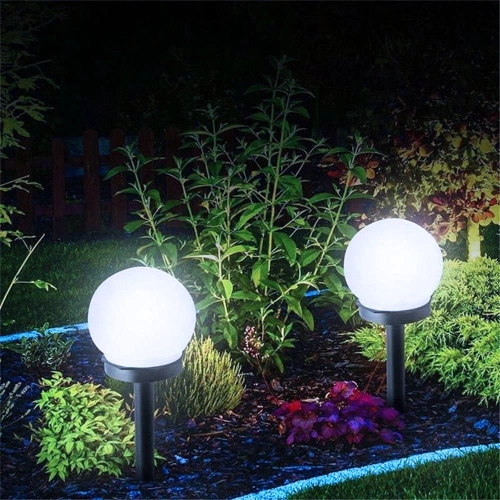 Solar-Gartenlampe Weiße Kugel | Erdspieß, Bodenmontage | 10cm | YNG-105-WC