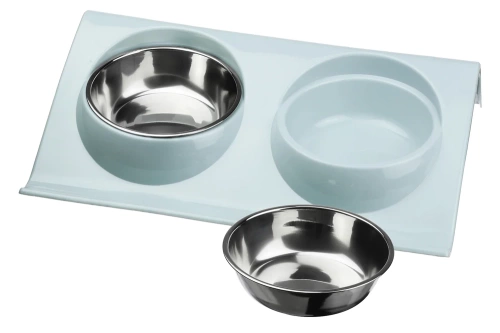 Napf-Set für Hund oder Katze | Doppelte Metallschalen mit Ständer | Edelstahlschalen für Futter und Wasser | JDW-024-BLUE