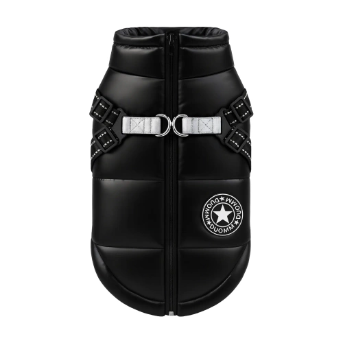 Hundewinterjacke mit integrierten Geschirr | Größe L | wasserdichte, warme Hundebekleidung | PET-017M-BK