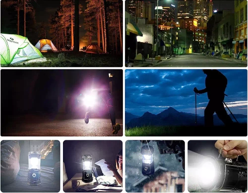 Solar Camping LED Laterne, Taschenlampe mit Powerbank-Funktion | Schwarz | HWL-001-EU