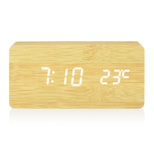 Digitaler Holzuhr mit LED-Anzeige und Thermometer | Wecker mit 3 Alarmfunktionen | SXM-016