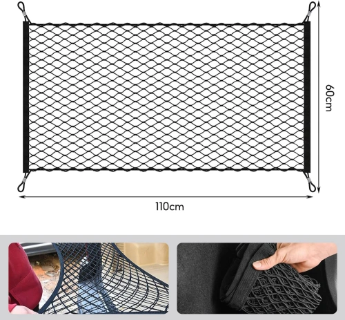 Kofferraumnetz für Auto | elastisches Sicherheitsnetz 110×60 cm | Gepäck-Organizer | Transportnetz | CTM-110*60CM-B