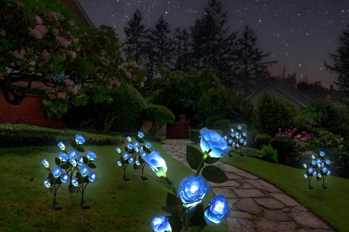 Solarblume | Solar-LED-Gartenlampe Blaue Rosen | 74 cm, 600 mAh | FLD-35-BLUE