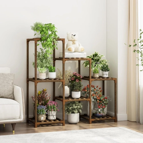 Holzblumenständer für Blumentöpfe | Pflanzenständer | Blumenregal | NZ251-BAMBOO