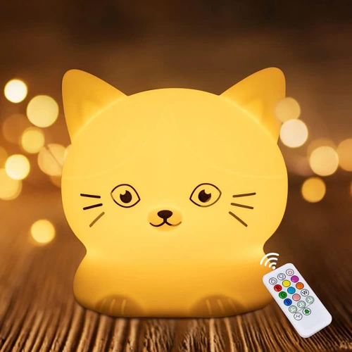 Silikon LED Nachtlicht Kätzchen | Tragbare Kinderlampe 9 Lichtfarben | USB wiederaufladbare Lampe | JL-228