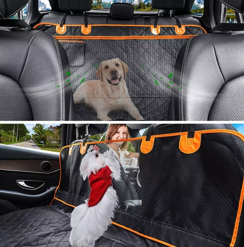 Autoschondecke für den Transport von Tieren, Rücksitzbezug mit Tasche und abnehmbarem Mesh-Netz | Wasserdicht | DM-015