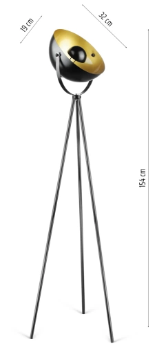 Metall Stehleuchte | Modernes, stilvolles Beleuchtung für Wohnzimmer, Schlafzimmer | Schwarz-goldene Stehlampe mit Metallgestell | DYT-L125-BLACK