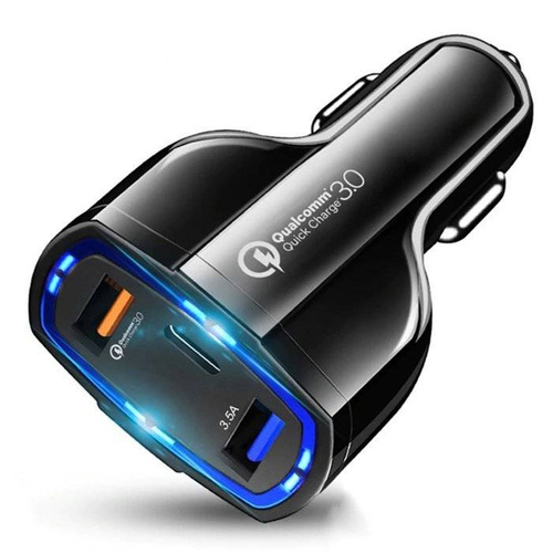 Schnellladegerät fürs Auto 2x USB 1x Typ-C | Schnellladung Quick Charge 3.0 | Umgebungs-LED | CA-005