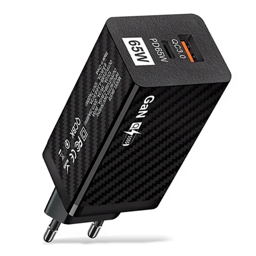 GaN | 65-W-Schnellladegerät mit USB- und USB-C PD 3.0-Anschlüssen 