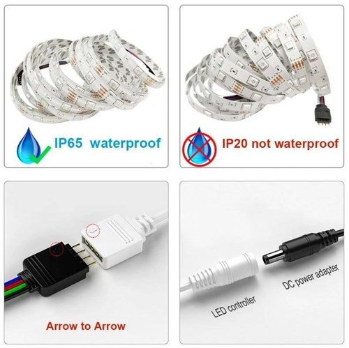 IP44 Wasserdichter RGB LED Streifen 5m | Farbwechsel LED Band mit IR Fernbedienung | Flexibel LED Lichtband für Beleuchtung von Haus