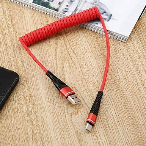Micro USB 1M | Spiralkabel USB zum Aufladen des Telefons | Quick Charge 3.0 2.4A | AM32