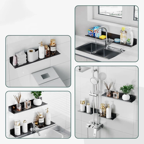Metall-Badezimmerregal | Schwarzes Duschregal 70cm | Hängeregal | BDS-L70CM-B