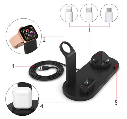 Dockingstation für Apple iPhone Airpods Watch | kabelloses Ladegerät 15W | 3 Anschlüsse - USB-C / Lightning / Micro USB | WD-03