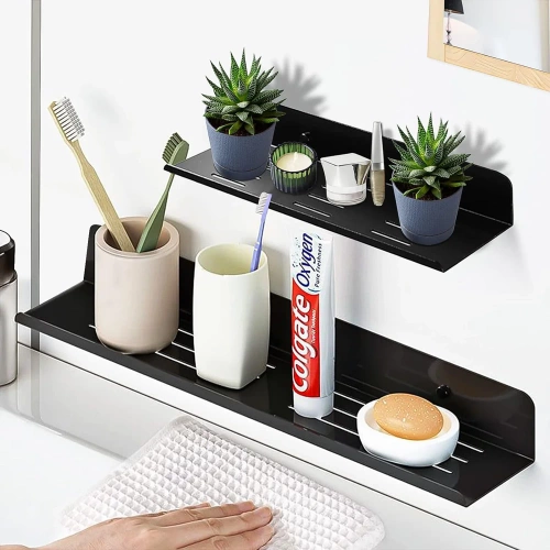 Metall-Badezimmerregal | Schwarzes Duschregal 70cm | Hängeregal | BDS-L70CM-B