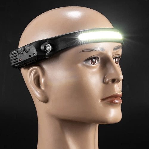 LED-Stirnlampe mit Bewegungssensor | 2 Lichtquellen: COB + XPE | 1.200 mAh, IPX4, 500 lm | HWL-006