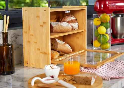 Bambus Brotkasten mit Regal | Großer Brotkasten für Brot, Brötchen | FC-B317