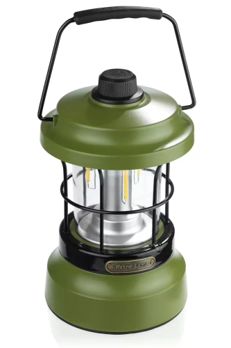 LED-Campinglampe im Retro-Design mit Powerbank-Funktion | Stufenlose Helligkeits- und Farbtemperaturregelung, 3.000 mAh, 20–260 lm, 5–120 h, IPX6 | grün | MY-880