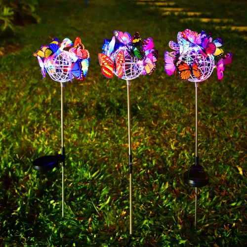 LED-Gartenleuchte Solar Blume mit Schmetterlingen | 65 cm, 600 mAh | FLD-09-C
