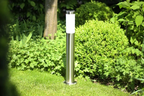 Garten Stehleuchte, runder Sockel für E27 Glühbirne | 230V Stromversorgung, Edelstahl | Inox, 65cm | LLR-65CM