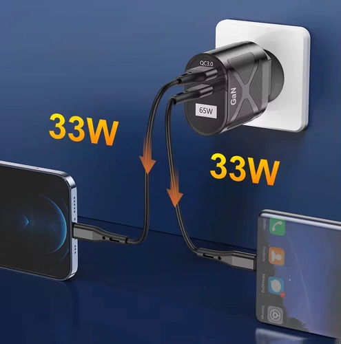 Schnellladegerät Netzteil 65W mit USB- und PD 3.0-Anschlüssen (USB-C) | BK-389-GAN