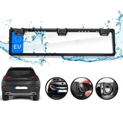 Kennzeichenrahmen mit Rückfahrkamera und Parksensoren – 3in1 | Rückfahrkamerarahmen mit Sensoren – Weitwinkel, LED, wasserdicht IP67