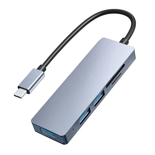 USB-C Hub mit 3x USB + SD + TF Kartenleser | Typ C 5-in-1 Adapter, Splitter | HUB