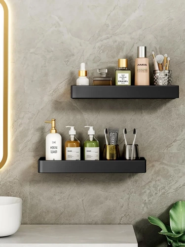 Badezimmerregal für Waschbecken | Duschablage 30 cm | schwarz | BSU-L30CM-B