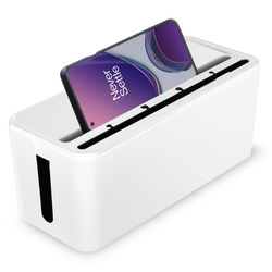 Kabel-Organizer BOX mit Handyhalterung | Behälter für Steckdosenleisten und Kabel | JB2318-Weiß