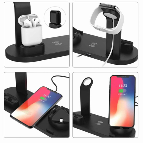 Wireless Dockingstation QI für Apple iPhone Airpods Watch | kabelloses Ladegerät 15W | 3 Stecker - USB-C / Lightning / Micro USB | WD-02