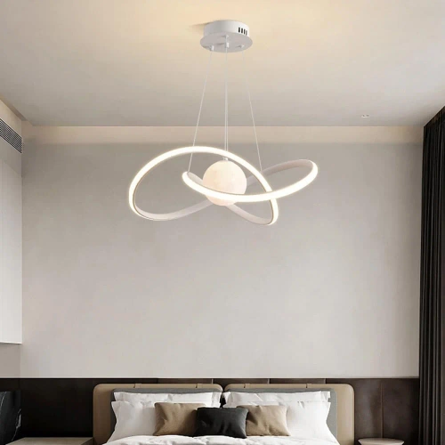 Hängende LED-Lampe | Stilvolle Lampe mit 3D-Mond | RLT-60CM-72W-W