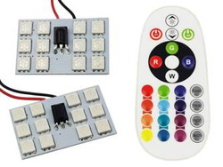 RGB-LED-Panel-Kit | 2 LED-Panels 12 SMD 5050 RGB | Farbfernbedienung | C5W- und W5W-Adapter