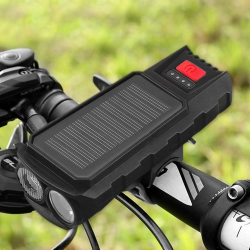 Solar Fahrradlicht mit Hupe 130 dB | LED-Beleuchtung 400 lm | Wasserdichtes Fahrradlicht | QX-LY-17-2 
