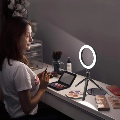 LED-Ringlicht | 16 cm mit Stativ 25 cm | Kompaktset für Make-up, Streaming und Fotografie