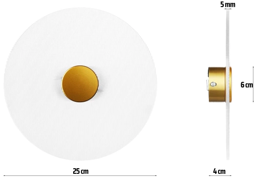 Wandleuchte rund | 25 cm Durchmesser | modernes Modell mit geriffeltem Schirm | WLB-D250