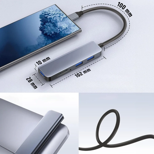 USB-C-Hub | 3x USB, SD-Kartenleser, TF-Kartenleser, Typ C 5-in-1 Adapter |