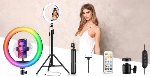 RGB-Ringlicht-Set | 26 cm mit Stativ 210 cm und Fernbedienung | geeignet für Make-up und Videoaufnahmen | SENY-RGB-26CM