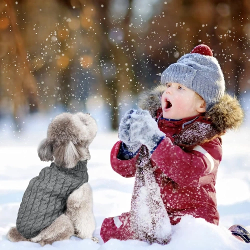 Hundepullover, Katzenpullover | Größe S, Rollkragen, warm, elastisch | grau | PET-014S-GREY