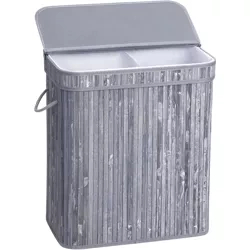 Wäschekorb | 100 l, zweifach unterteilt, aus Bambus und Holz, für Bad oder Spielzeugaufbewahrung | grau | RYL-100L-GREY
