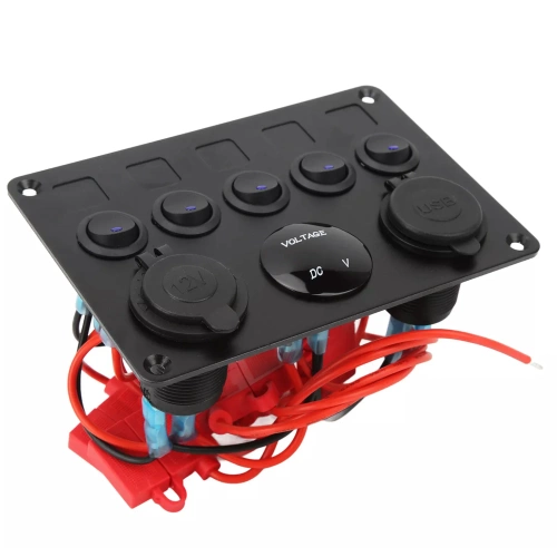 Bedienfeld 12 V 24 V IP65 mit USB | Bedienpanel mit beleuchteten Schaltern | Dual-USB-Ladegerät 2,1 A / 5 V | Zigarettenanzünderbuchse 12 V
