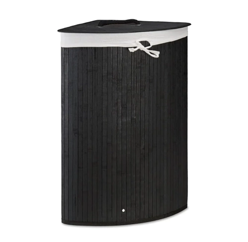 Schwarzer Wäschekorb | Bambus-Spielzeugkiste | Holzwäschekorb | Einzelkorb für Wäsche im Badezimmer | Eckkorb | AYL-60L-BLACK