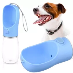 Tragbare Trinkflasche für Haustiere | Wasserflasche für Hund oder Katze | Trinkflasche mit angehängter Schale | PAC-500ML-BLUE