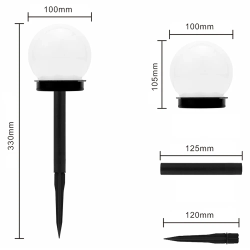 Solar-Gartenlampe Weiße Kugel | Erdspieß, Bodenmontage | 10cm | YNG-105-WC