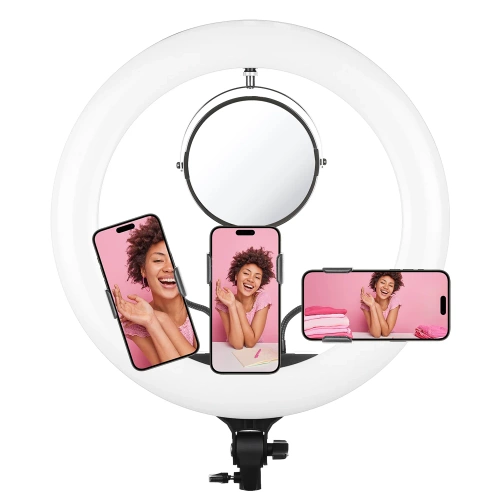 Ringlicht mit Spiegel | Ringlicht mit Stativ | Set mit Netzteil und Ring 60W | M45-60W-B