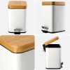 Badezimmer Abfalleimer | quadratisch, Bambusdeckel, Pedal, 5 l | weiß | GY-TF5L