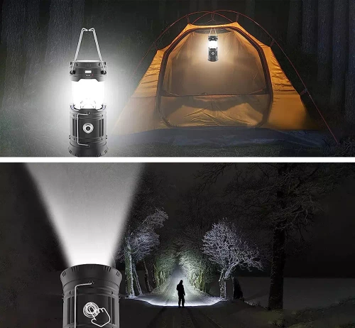 Solar Camping LED Laterne, Taschenlampe mit Powerbank-Funktion | Schwarz | HWL-001-EU